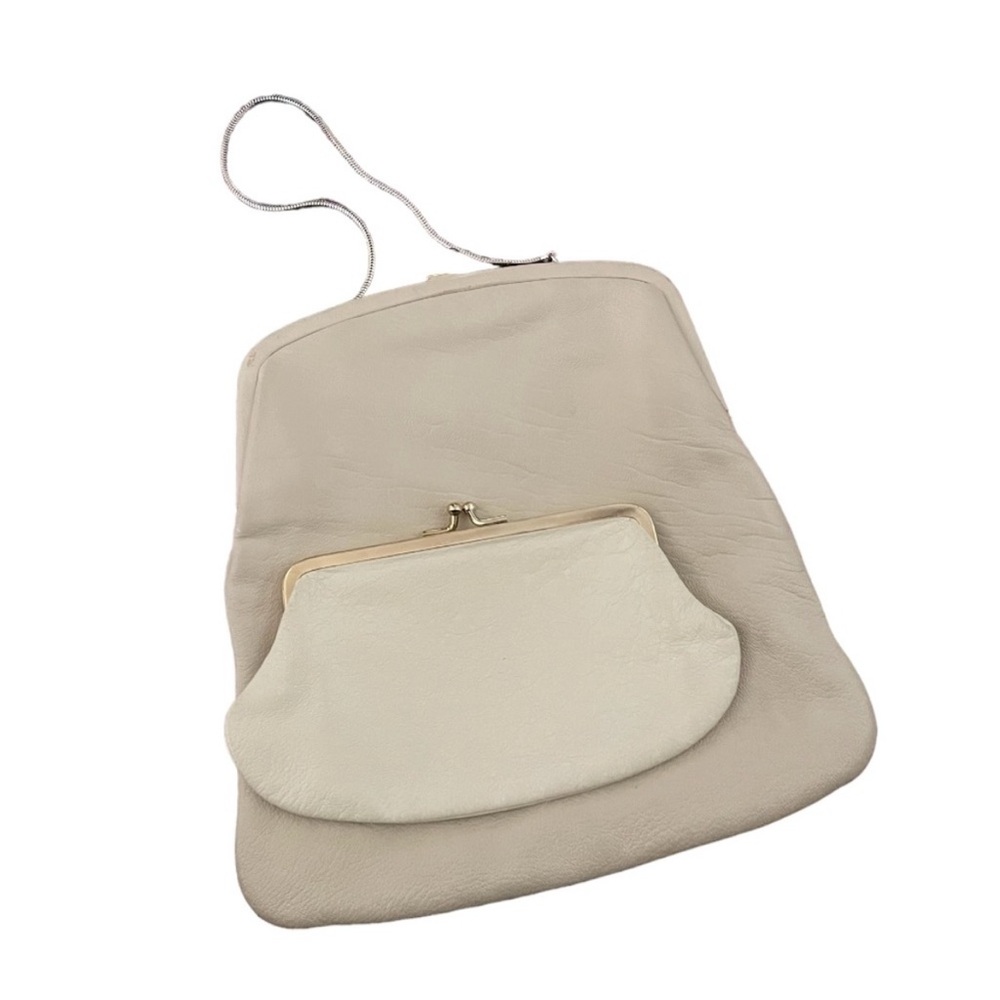 Saks Fifth Avenue Cream Leather Mini Shoulder Bag with Coin Purse